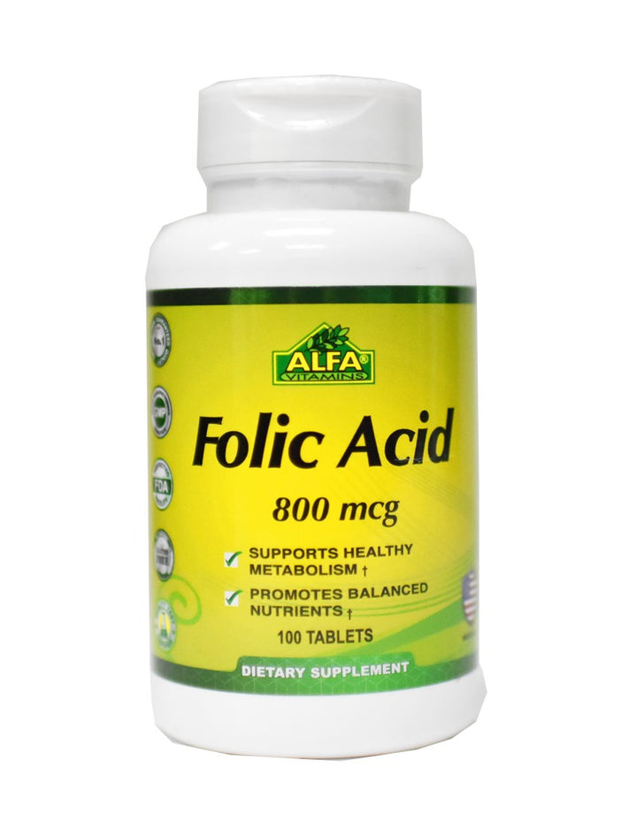 Ácido fólico  800 MCG Vitaminas ALFA 100 CAPSULAS